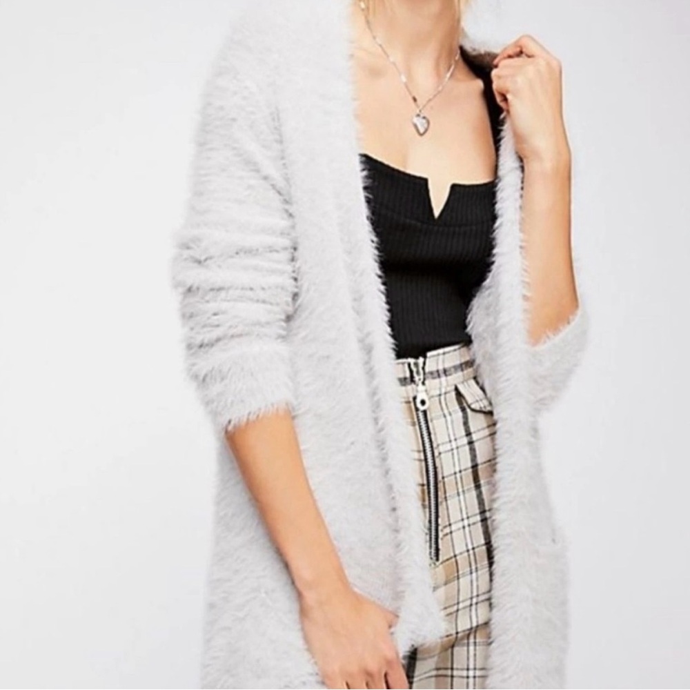 Free People Soft Silver Fuzzy Cardigan